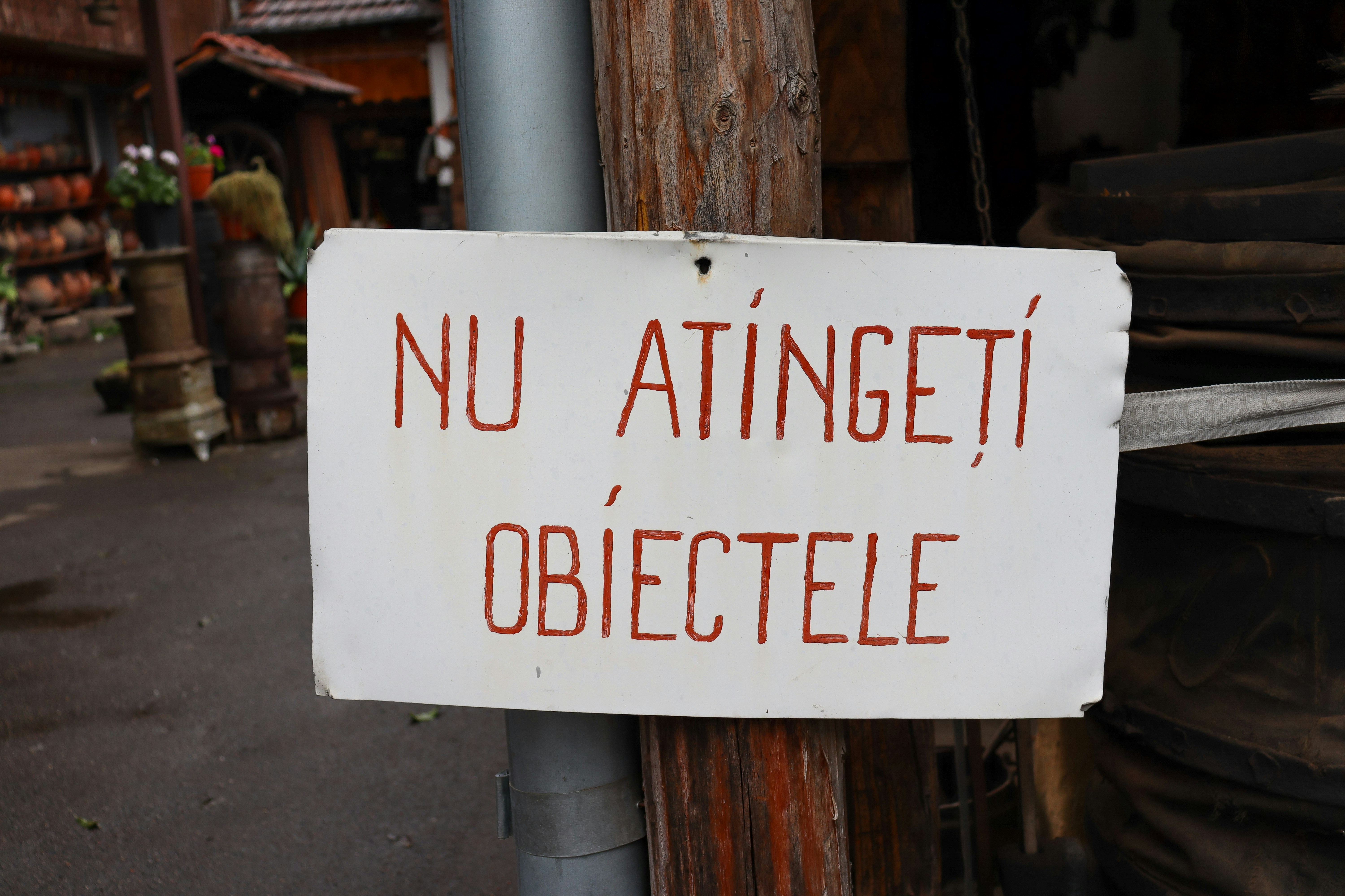 Sign at an ethnographic museum in Chiscau, Romania